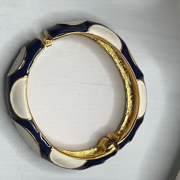 Blue White Enamel Gold Hinged Bangle Kenneth Jay Lane - Picture 7 of 14